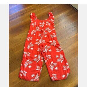 St John's Bay Sleeveless Jumper Jumpsuit Sz PL P L  Red Tropical Print